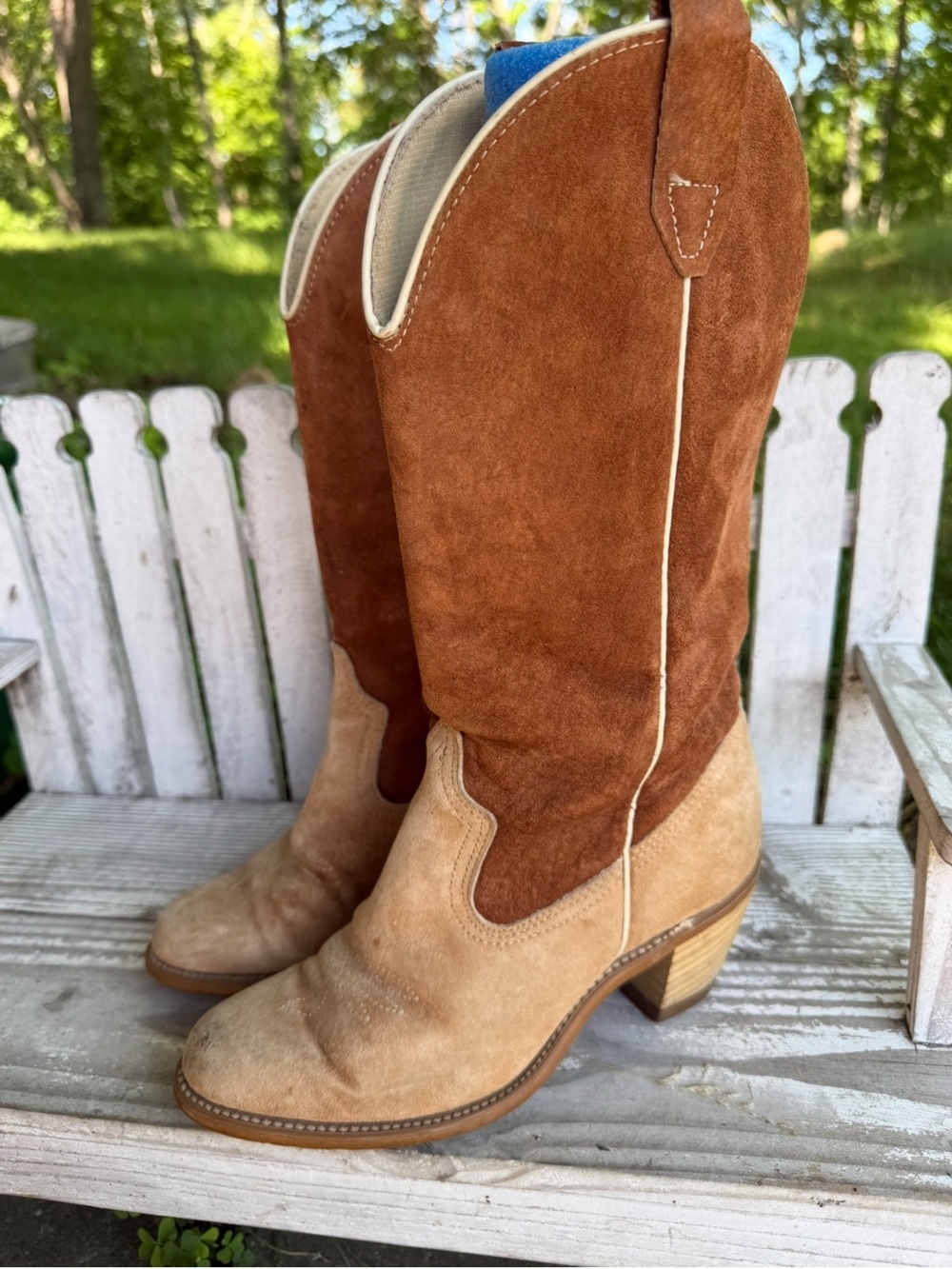 Vintage 1970s Wolverine Two-Tone Suede Cowboy Boots